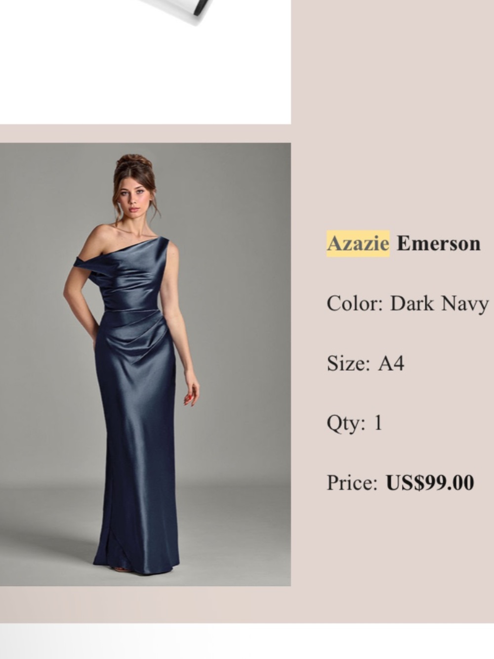 Azazie Emerson Dark Navy One-Shoulder Satin Bridesmaid Dress
